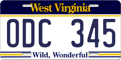 WV license plate ODC345