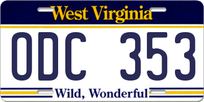 WV license plate ODC353