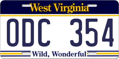WV license plate ODC354