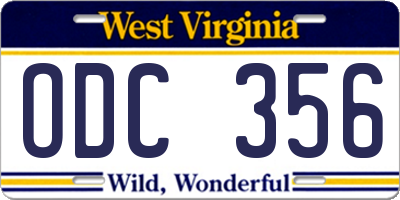 WV license plate ODC356