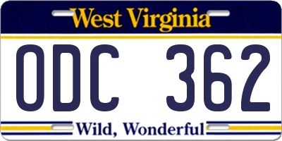 WV license plate ODC362