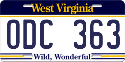 WV license plate ODC363