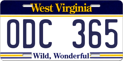 WV license plate ODC365