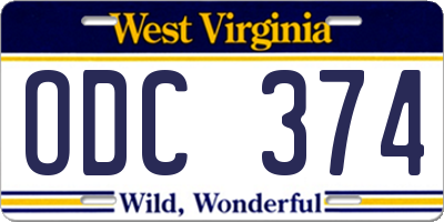 WV license plate ODC374