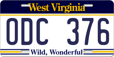 WV license plate ODC376