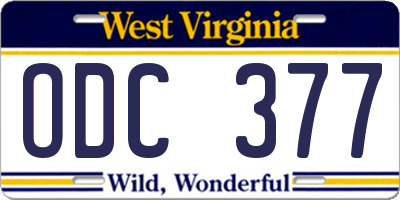 WV license plate ODC377