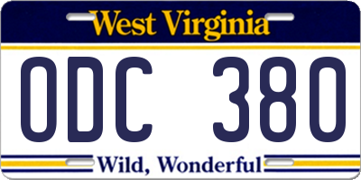 WV license plate ODC380