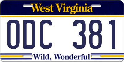 WV license plate ODC381
