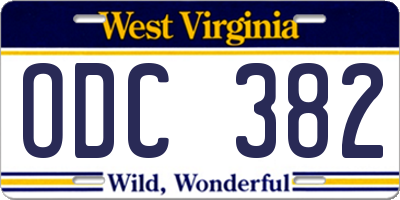WV license plate ODC382