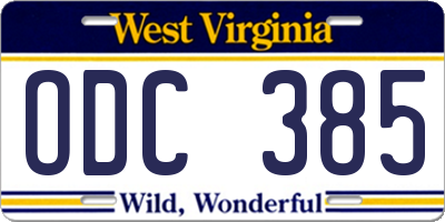 WV license plate ODC385