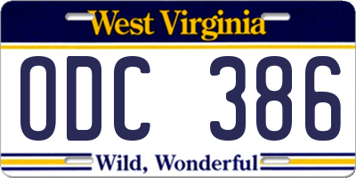 WV license plate ODC386
