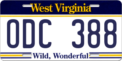 WV license plate ODC388