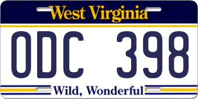 WV license plate ODC398