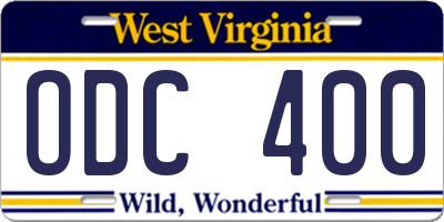 WV license plate ODC400