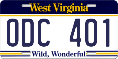 WV license plate ODC401