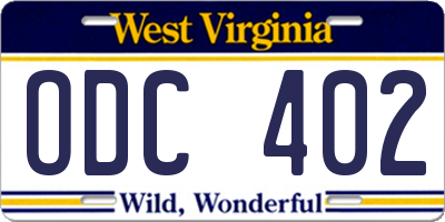 WV license plate ODC402