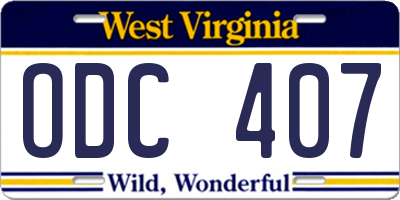 WV license plate ODC407
