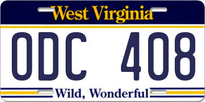 WV license plate ODC408