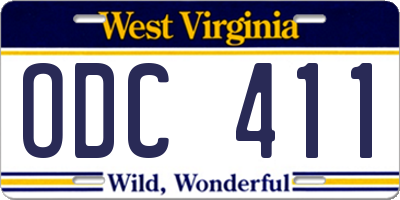 WV license plate ODC411
