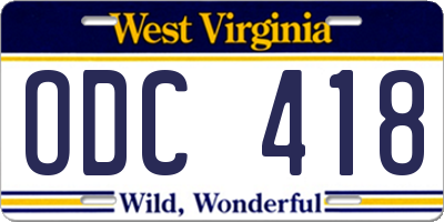 WV license plate ODC418
