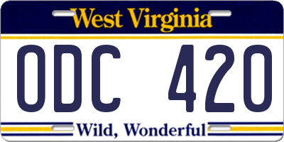 WV license plate ODC420