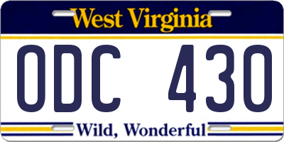 WV license plate ODC430