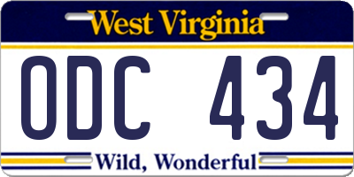WV license plate ODC434