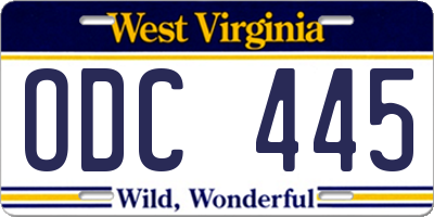 WV license plate ODC445
