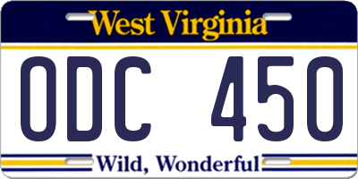 WV license plate ODC450