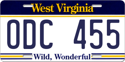 WV license plate ODC455