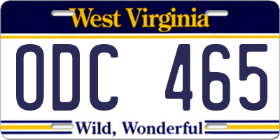 WV license plate ODC465