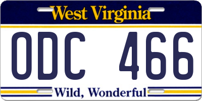 WV license plate ODC466