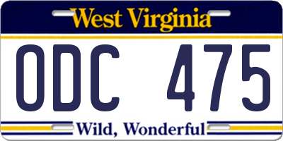 WV license plate ODC475