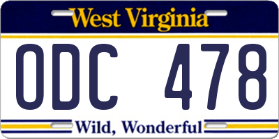 WV license plate ODC478