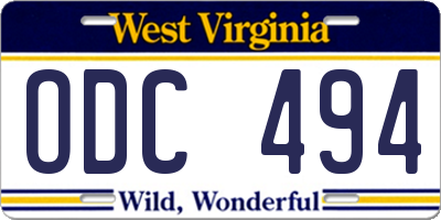 WV license plate ODC494