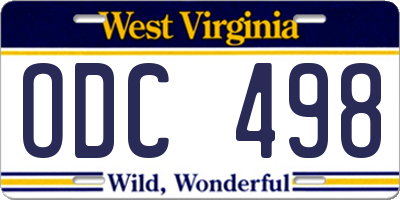 WV license plate ODC498