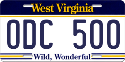 WV license plate ODC500