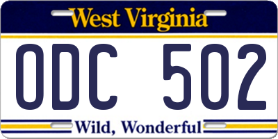 WV license plate ODC502