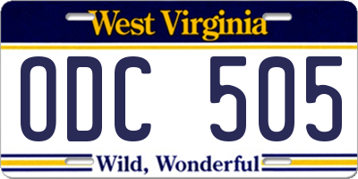 WV license plate ODC505