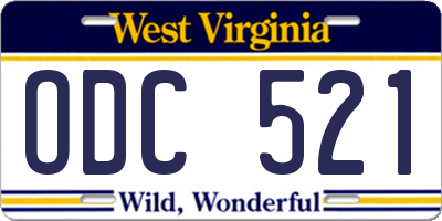 WV license plate ODC521