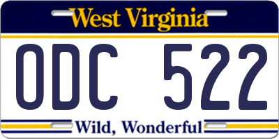 WV license plate ODC522