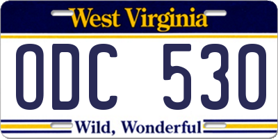 WV license plate ODC530