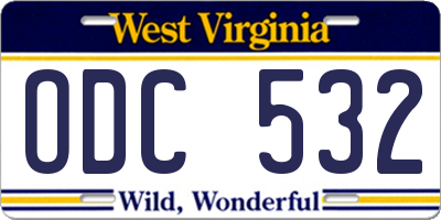 WV license plate ODC532