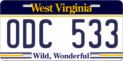 WV license plate ODC533