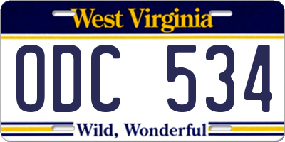 WV license plate ODC534