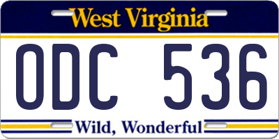 WV license plate ODC536