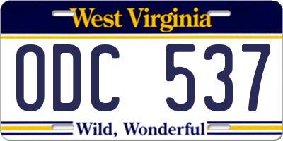 WV license plate ODC537