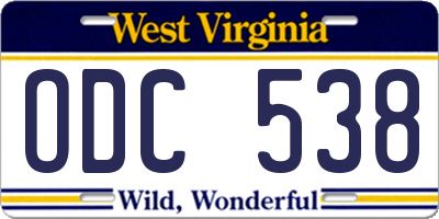 WV license plate ODC538