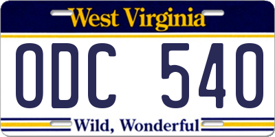 WV license plate ODC540