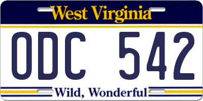 WV license plate ODC542
